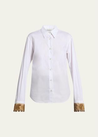 Dries Van Noten Embellished Cuff Cotton Poplin Button-Down Shirt