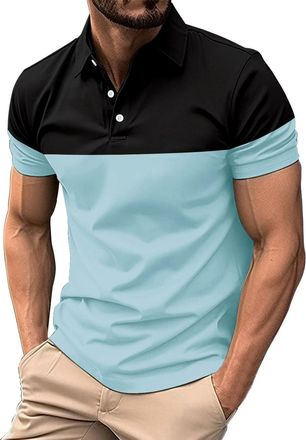 Generic Mens Polo Shirts Short Sleeve Summer Casual Button Down T-Shirts Classic Stretch Golf Tops,Blue,XXL