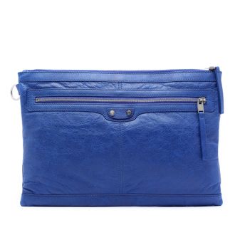 Balenciaga Pre-owned Womens Lambskin Motocross Classic Clip L Clutch - Medium Blue Leather - One Size