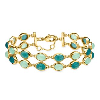 Ross-Simons 14kt Yellow Gold-Plated Bracelet With Green Quartz and Blue Chalcedony