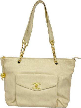 Chanel Beige Grained Calfskin Tote Bag (Pre-Owned)
