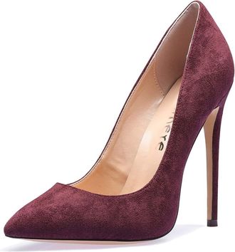 Castamere Womens High Heels Party Wedding Pointed Toe Slip On Court Shoes Classic Elegant Pumps 12CM Stiletto Heels Red Wine Suede Shoes UK 5.5/6