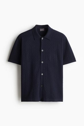 H&M Hemd aus Strukturstrick in Regular Fit - Marineblau