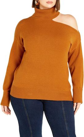 City Chic Open Shoulder Turtleneck Sweater in Honey at Nordstrom