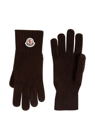 Moncler logo-patch gloves - men - Fabric - M - Brown