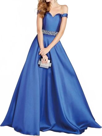 Alyce Paris Secret Off The Shoulder Prom Gown In Sapphire