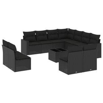 vidaXL Set De Sof&aacute;s De Jard&iacute;n 12 Piezas Cojines Rat&aacute;n Sint&eacute;tico Negro Vidaxl