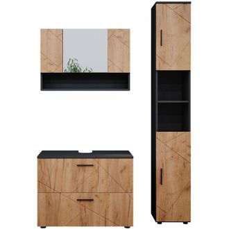Vicco Set mobili bagno Irma, Quercia dorata/antracite, 3 pezzi, base 80 cm