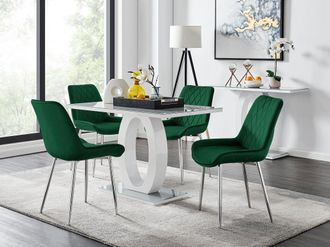 Furniturebox Giovani 4 Grey Dining Table & 4 Pesaro Silver Leg Chairs in Green