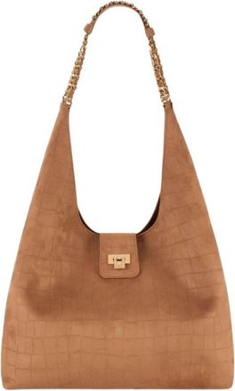 Elisabetta Franchi Suede Hobo Bag - Dames - Schoudertassen - Bruin - ONE Size - Su&egrave;de - Tassen