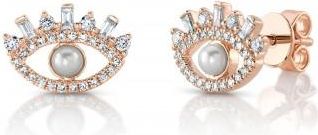 Allurez Diamond & Cultured Pearl Eye Stud Earrings 14K Rose Gold (0.31ct)