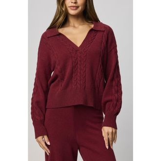 Splendid Jet Set Cable Stitch Polo Sweater in Cherry On Top Red at Nordstrom, Size X-Small