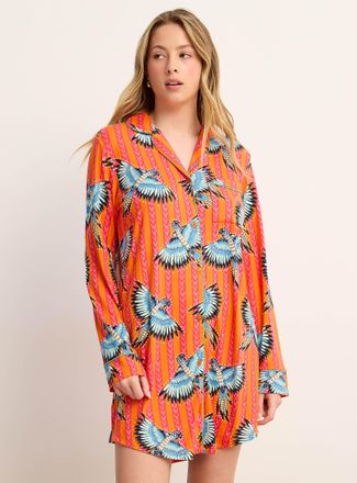 Chelsea Peers Womens Stripes and parrots piped nightshirt