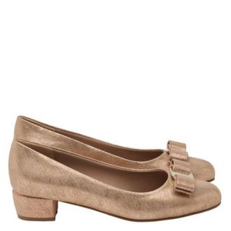 Ferragamo Vara Bow Metallic Pumps, Size 7 C