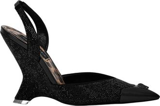 Philipp Plein Suede Decollete Wedges Crystal - Dames - Pumps - Zwart - 38 EU - Leer - Schoenen