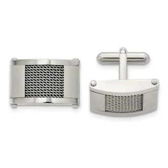 Diamond2Deal Stainless Steel Brushed and Polished with Wire Inlay Cufflinks
