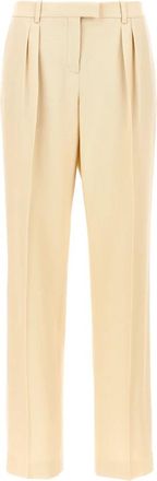 Tom Ford Zijden en wollen keperstof- getailleerde plooibroek - Dames - Straight fit broeken - Beige - XS - Wol - Broeken