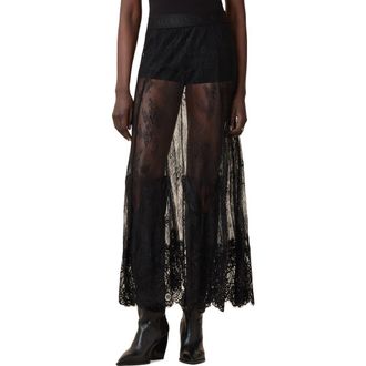 AllSaints Arran Sheer Lace Maxi Skirt in Black at Nordstrom, Size 10 Us