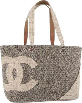 Chanel Pre-owned Tote Bags, female, Gray, Size: ONE SIZE Pre-owned Vintage Canvas Tote Bag