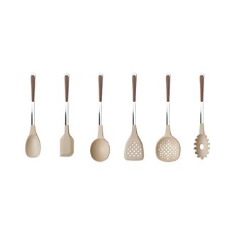 Neva Juego 6 utensilios de cocina acero inoxidable con mango efecto madera