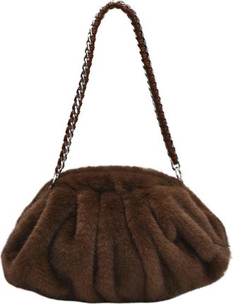 Generic Womens Plush Bags Plush Pleated Shoulder Bags For Women Purses And Handbags Winter Warm Soft(Coffee)