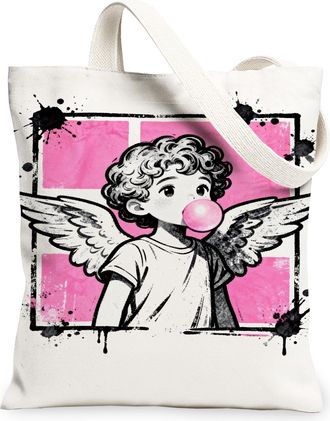 Generic Artistic Angel Canvas Tote Bag, Vintage Winged Design Lightweight Washable Grocery Bags, Reusable Shoulder Strap for Everyd, White, 13x15 Inch
