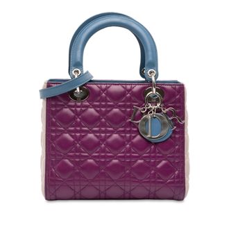 Dior Womens Lady Quilted Handbag - Purple Leather - One Size