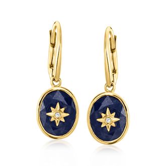 Ross-Simons Sapphire Star Drop Earrings With Diamonds in 18kt Gold Over Sterling