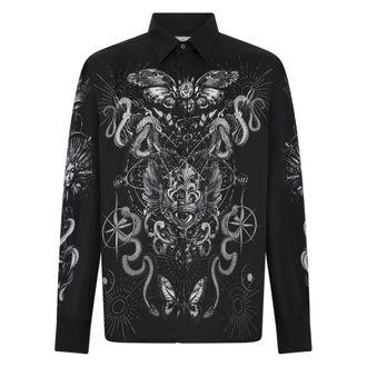 Philipp Plein Overhemden, Heren, Zwart, M, Silk Shirt All-Over Tattoo