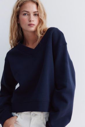 H&M V-neck Sweatshirt in Navy Blue at Nordstrom, Size Xx-Large
