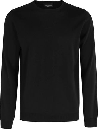 Roberto Collina Zwarte Ronde Hals Lange Mouw Top - Heren - Ronde hals truien - Zwart - XL - Wol - Truien & Vesten