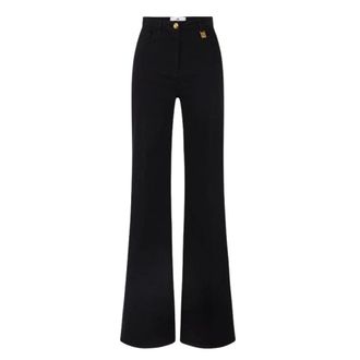 Elisabetta Franchi Wide Trousers, female, Black, Size: W30 Palazzo Jeans with Logo Detail