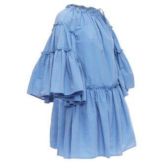Msgm Striped Cotton Blend Flared Sleeves Drawstring Dress