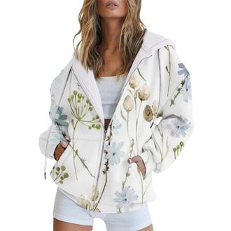 Generic Gifts for Women Sale Clearance Sweatshirts for Women UK Oversized Fashion Autumn And Winter Womens Vertical Growth Flower Flower Print Casual Pocket I