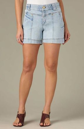 Wit & Wisdom V-Yoke High Waist Denim Shorts in Light Blue Vintage at Nordstrom, Size 18