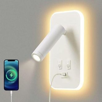 OEM Aplique De Pared Led, L&aacute;mpara De Lectura De Mesita De Noche Con Interruptor, Puerto De Carga Usb, Ideal Para Dormitorio Y Pasillo, Color Blanco