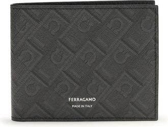 Ferragamo Mens Wallet Monogram Grey Patterned Medium Calf Leather Umbrellas