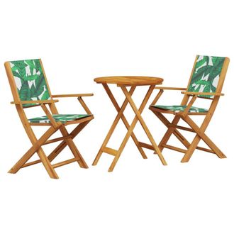 vidaXL Set Da Bistrot 3 Pz Motivo Foglie In Tessuto E Legno Massello - Vidaxl