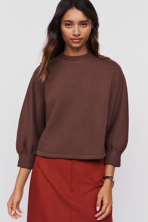 Maeve Cotton Blend Pleated Sleeve Crewneck Sweatshirt