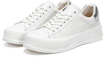 Generic ZBDP White Casual Shoes Simple Womens Shoes Height Increasing Flat Shoes Lace Leather Upper Girls Casual Sneakers