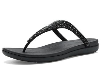 FitFlop Solay Mixed-Crystal Toe-Post Sandals Womens Wedge Shoes Black : 11 M (B), Synthetic