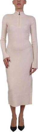 Patrizia Pepe Gebreide Midi Jurk - Dames - Kleedjes - Beige - XL - Kleedjes