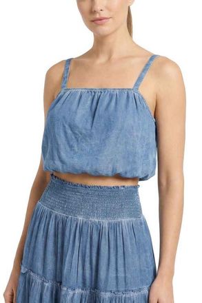 Change of Scenery Dani Stonewash Denim-Look Bubble Crop Top at Nordstrom, Size X-Small