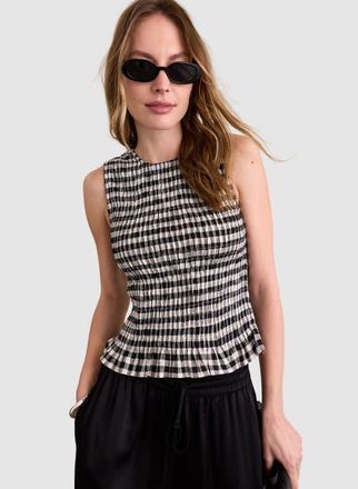 Baukjen Maggie Linen Gingham sleeveless Top in Black & White at Nordstrom, Size 14