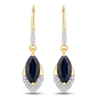 Diana M. Jewels Blue Sapphire Marquise 10x5mm - 2Pcs + White Diamond F/C Round 0.90mm( I1-I2/I color ) - 54Pcs ( White Pen Rhodium ) ( Banana Clip )