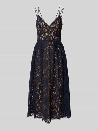 Jake*s Knielanges Cocktailkleid mit Spitze und Spaghettitr&auml;gern in Marine Melange, Gr&ouml;&szlig;e 32