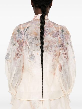 Zimmermann Floral Print Linen-Silk Blouse - Ecru