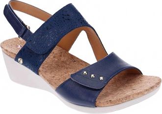 Revere Comfort Shoes Womens Grenada Back Strap Wedge Sandal In Blue French/blue Mosaic