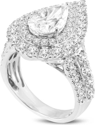 LuvMyJewelry Augusta 14K White Gold Pear Lab Grown Diamond Halo Engagement Ring - 4.65 Ct at Nordstrom, Size 6.5