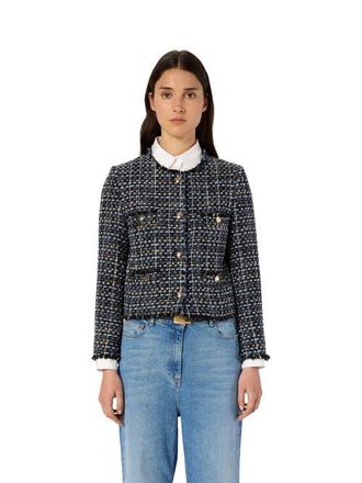 Gerard Darel Naya Cropped Tweed Boucl&eacute; Jacket in Indigo at Nordstrom, Size 14